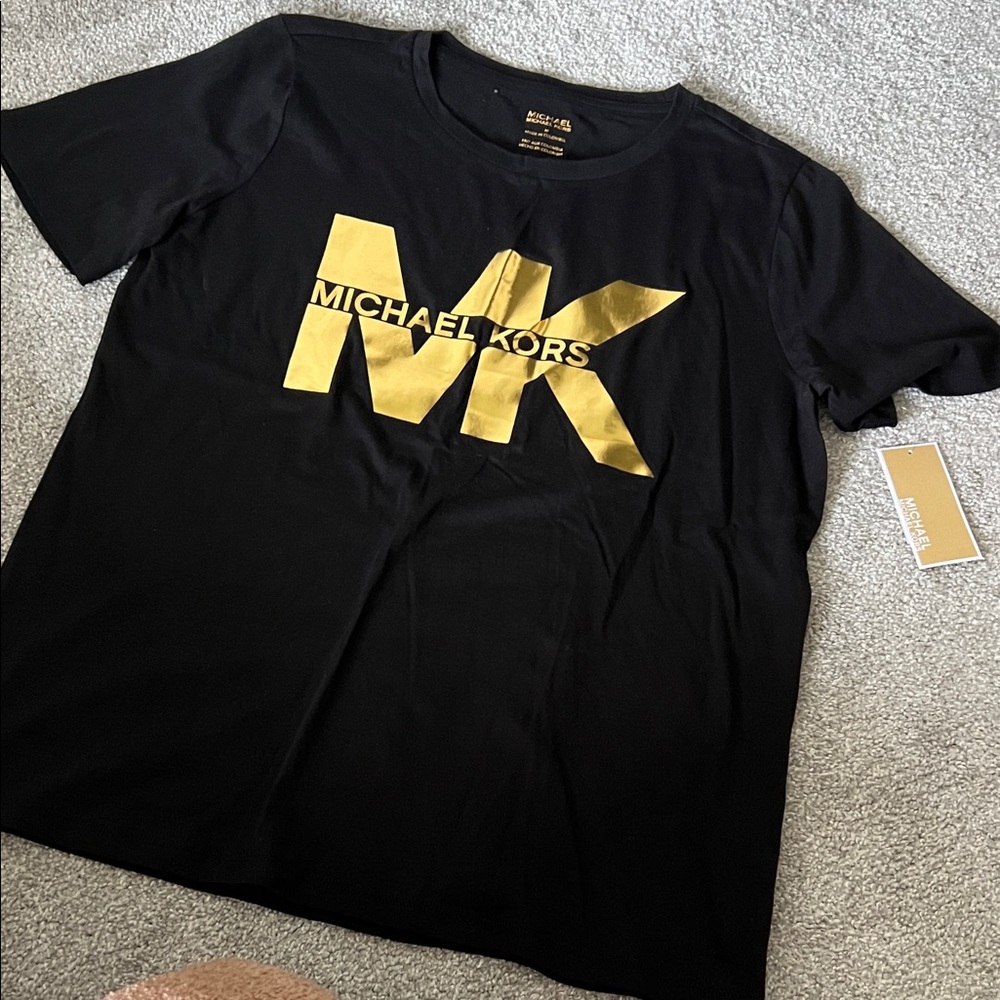 Michael Kors Men's Black Tee with Gold Logo